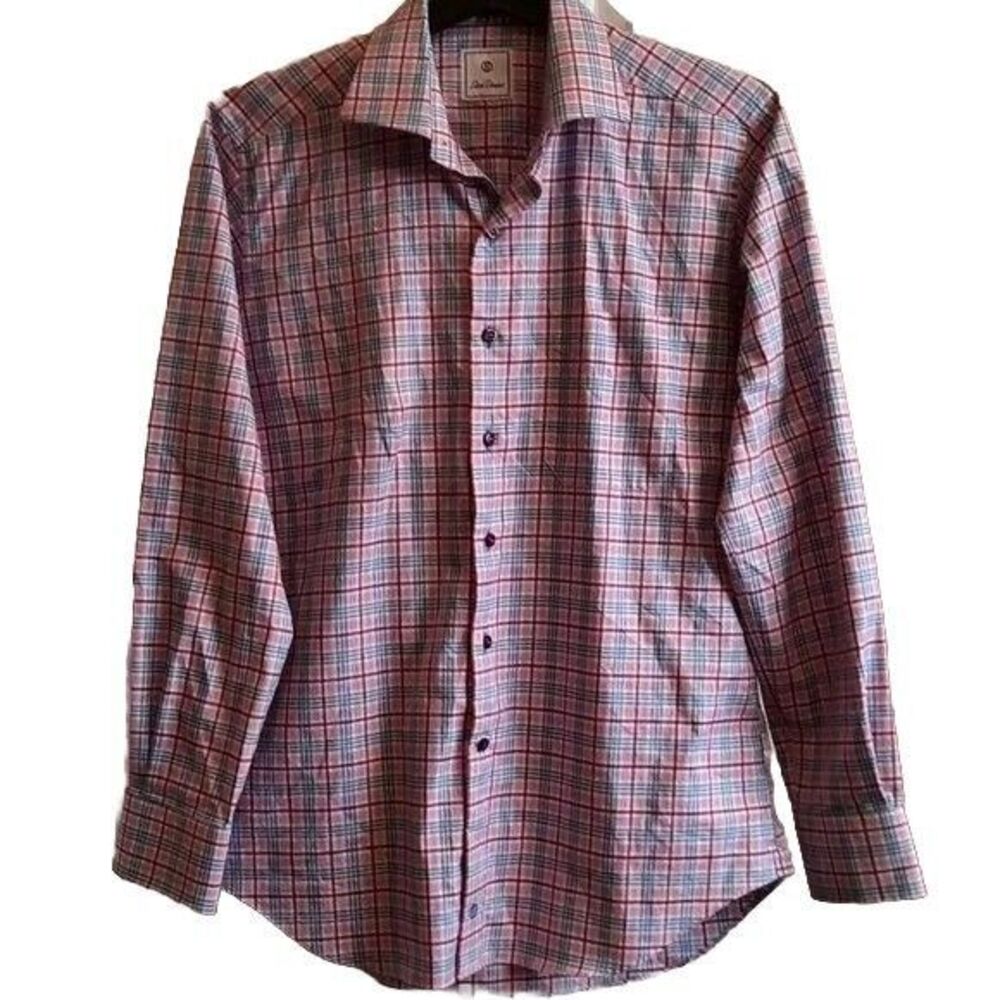 Vintage Men David Donahue Button Long Sleeve Plaid Shirt Red/Blue Size L  EUC